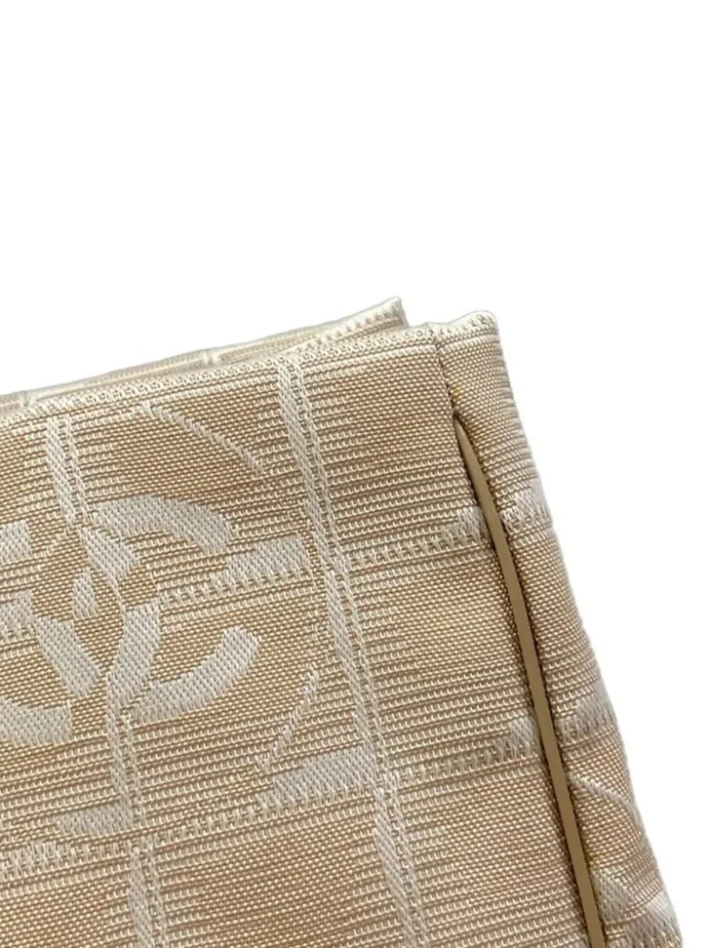 CHANEL New Travel Line Tote MM Beige White Nylon Jacquard Leather Tote Bag